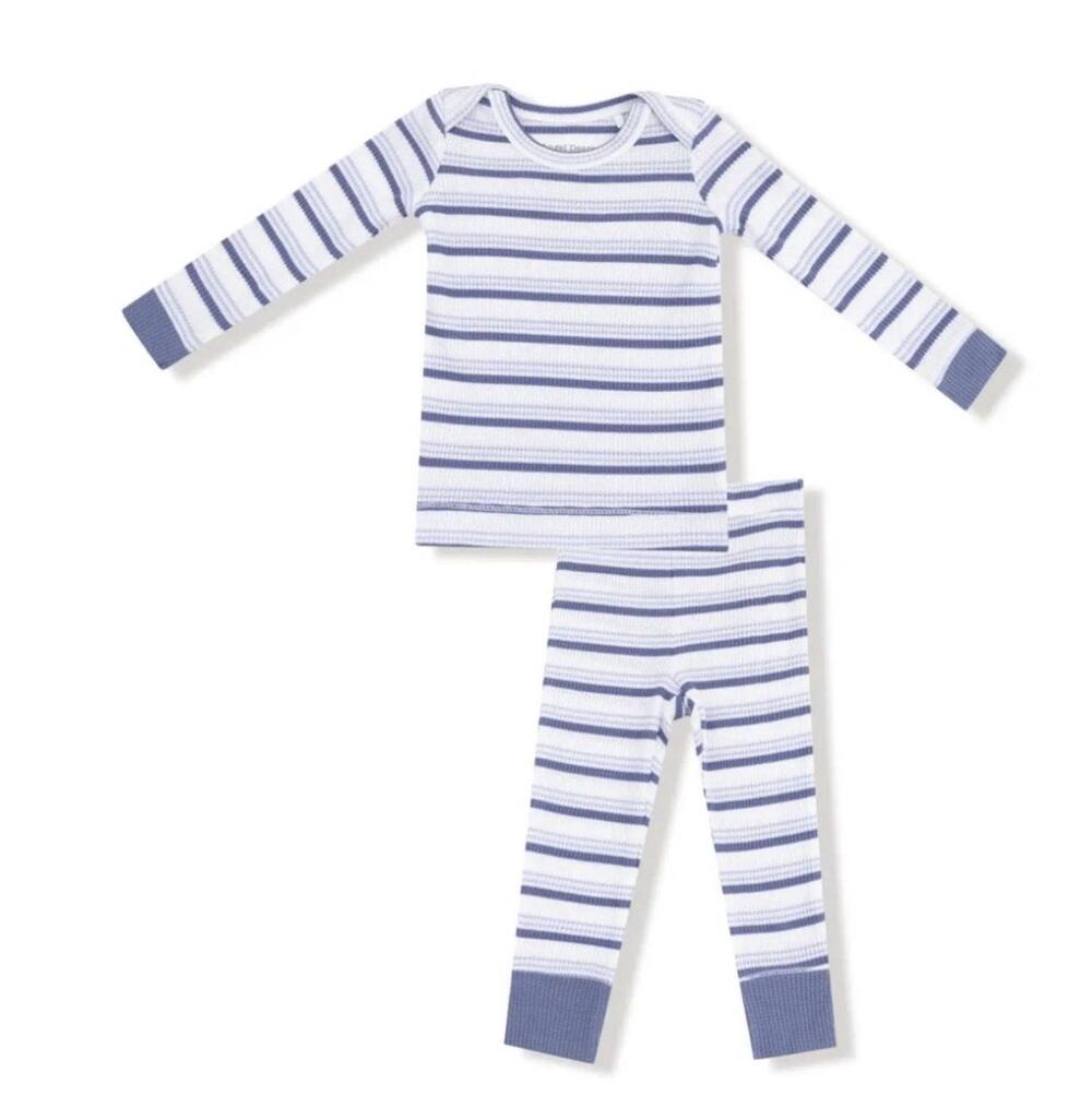 NEW ANGEL DEAR kid's vintage stripe long sleeve loungewear set in blue/ivory